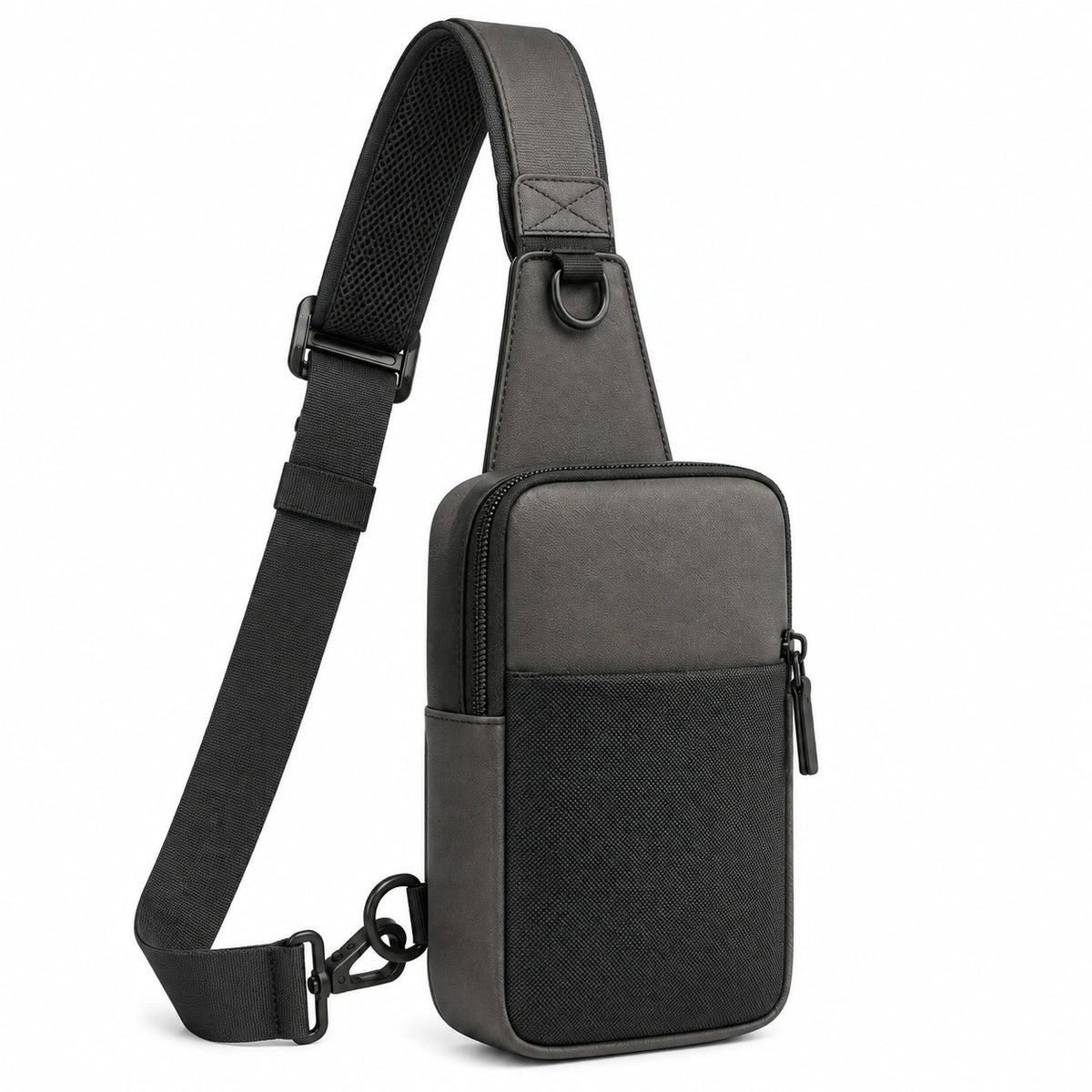 Bolso bandolera compacto 17 x 10 x 5 cm de cuero sintético negro para uso diario con correa ajustable