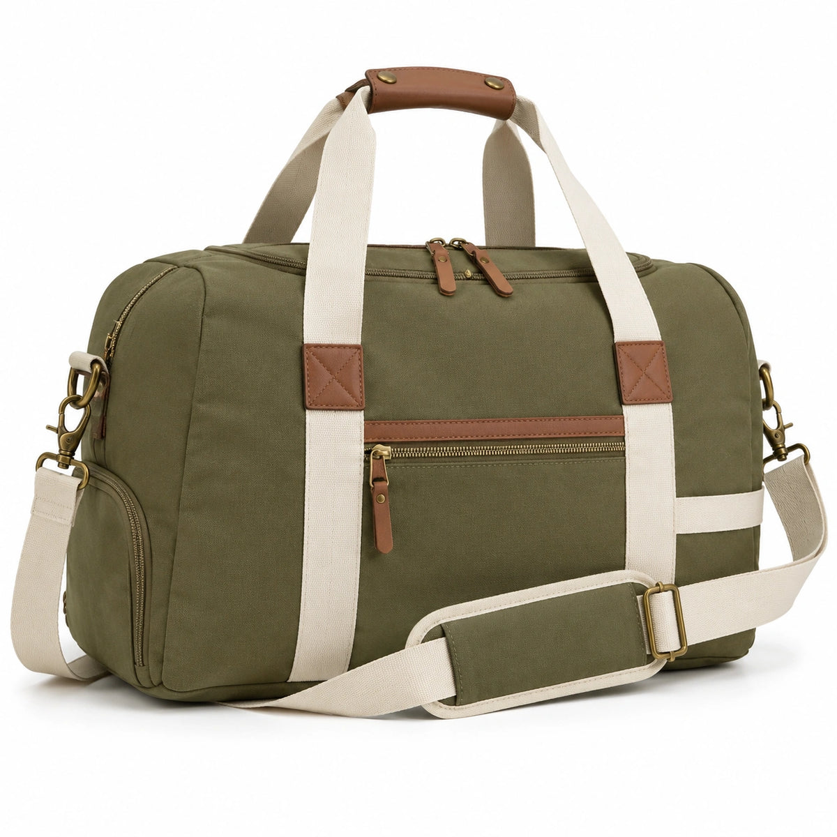 Bolsa de viaje 50 x 25 x 30 cm de tejido verde con correa ajustable y bolsillos