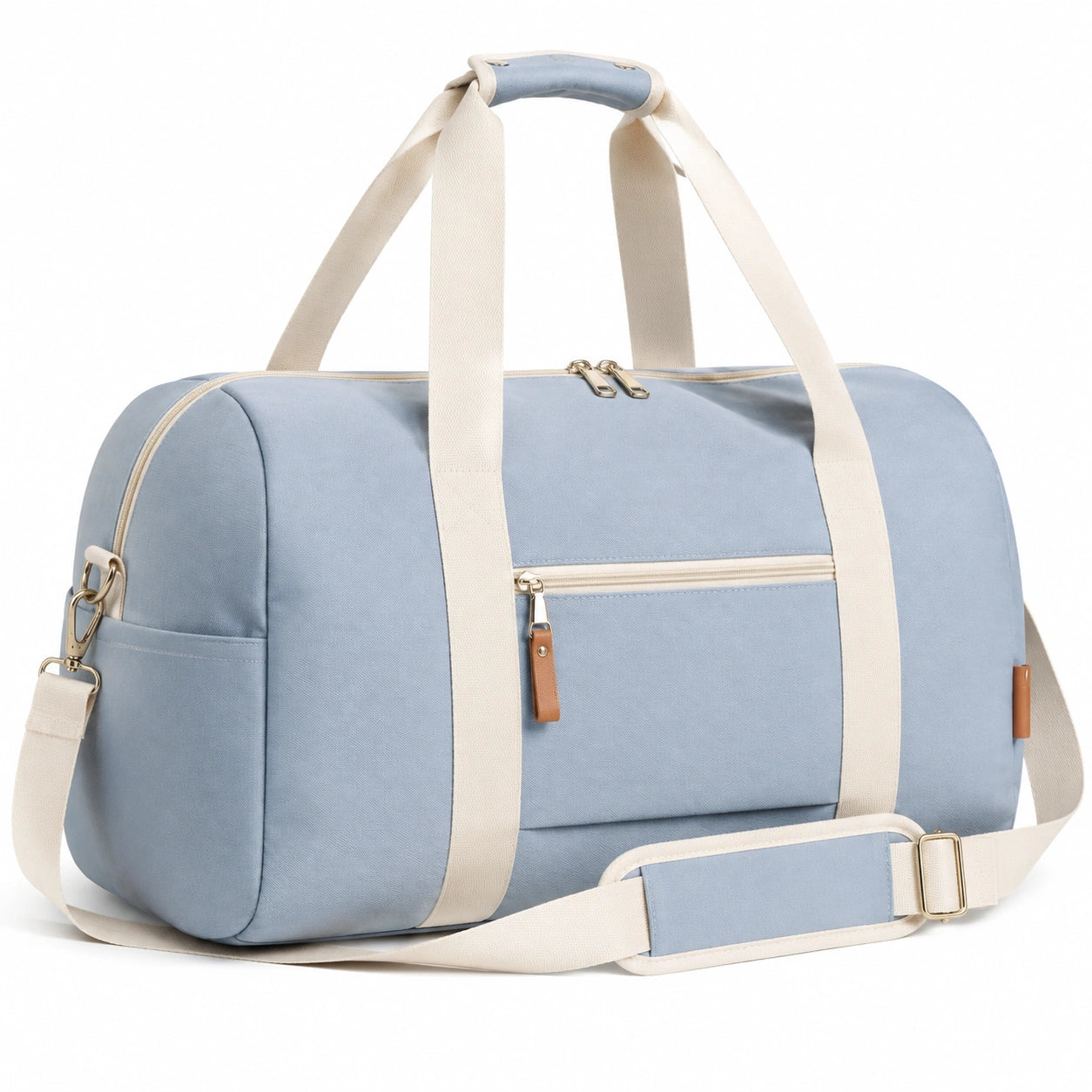 Bolsa de viaje 50 x 25 x 30 cm de tejido azul claro con correa ajustable y bolsillos