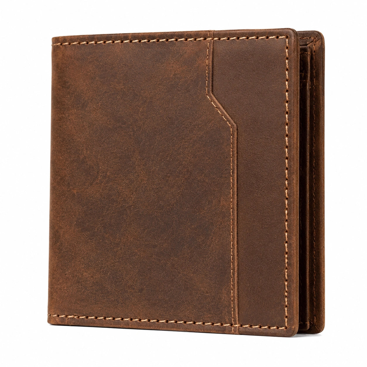 Cartera plegable 12 x 9 x 2 cm de cuero marrón con tarjetero clásica