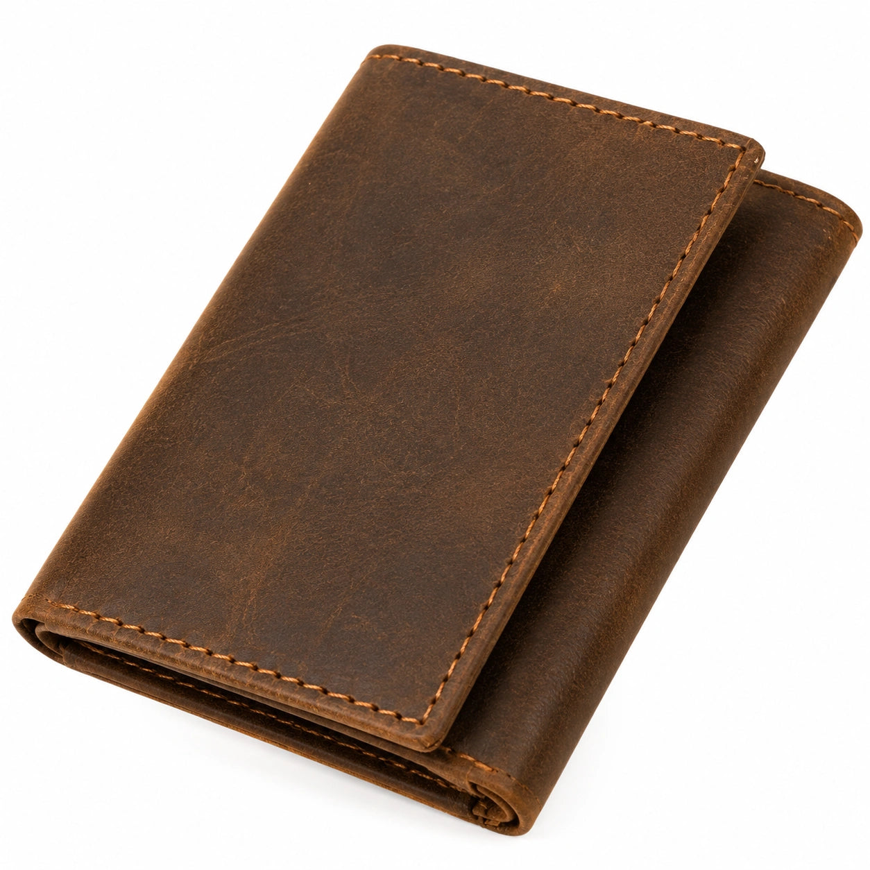 Cartera plegable de cuero marrón 19 x 10 x 2 cm para uso diario