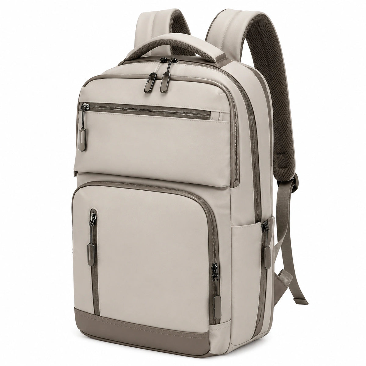 Mochila de viaje 32 x 18 x 45 cm de material sintético beige con compartimentos y asas acolchadas
