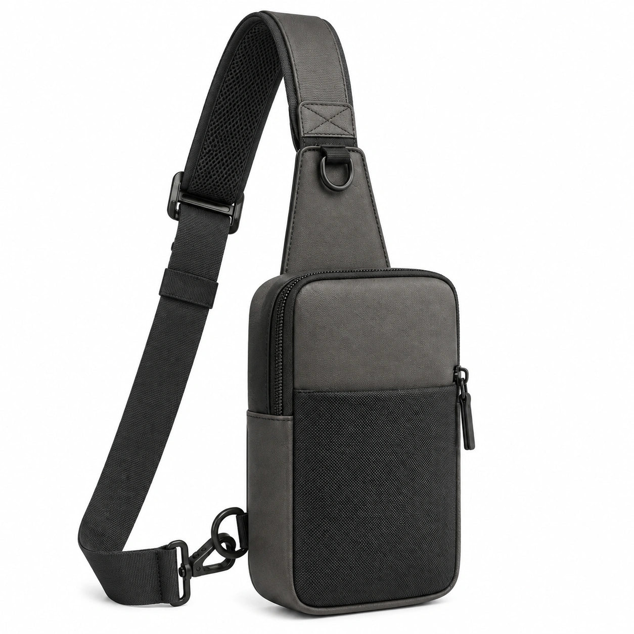 Bolso bandolera compacto 17 x 10 x 5 cm de cuero sintético negro para uso diario con correa ajustable