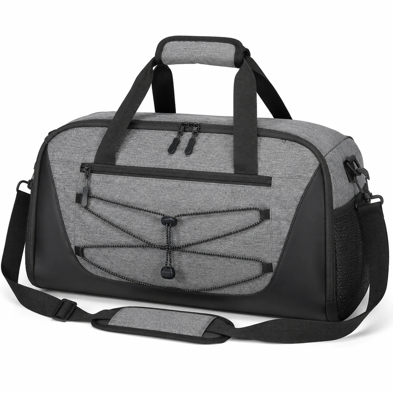 Bolsa de viaje 45 cm de tejido sintético gris y negro con correa ajustable estilo deportivo