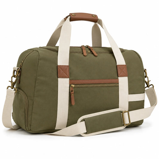 Bolsa de viaje 50 x 25 x 30 cm de tejido verde con correa ajustable y bolsillos