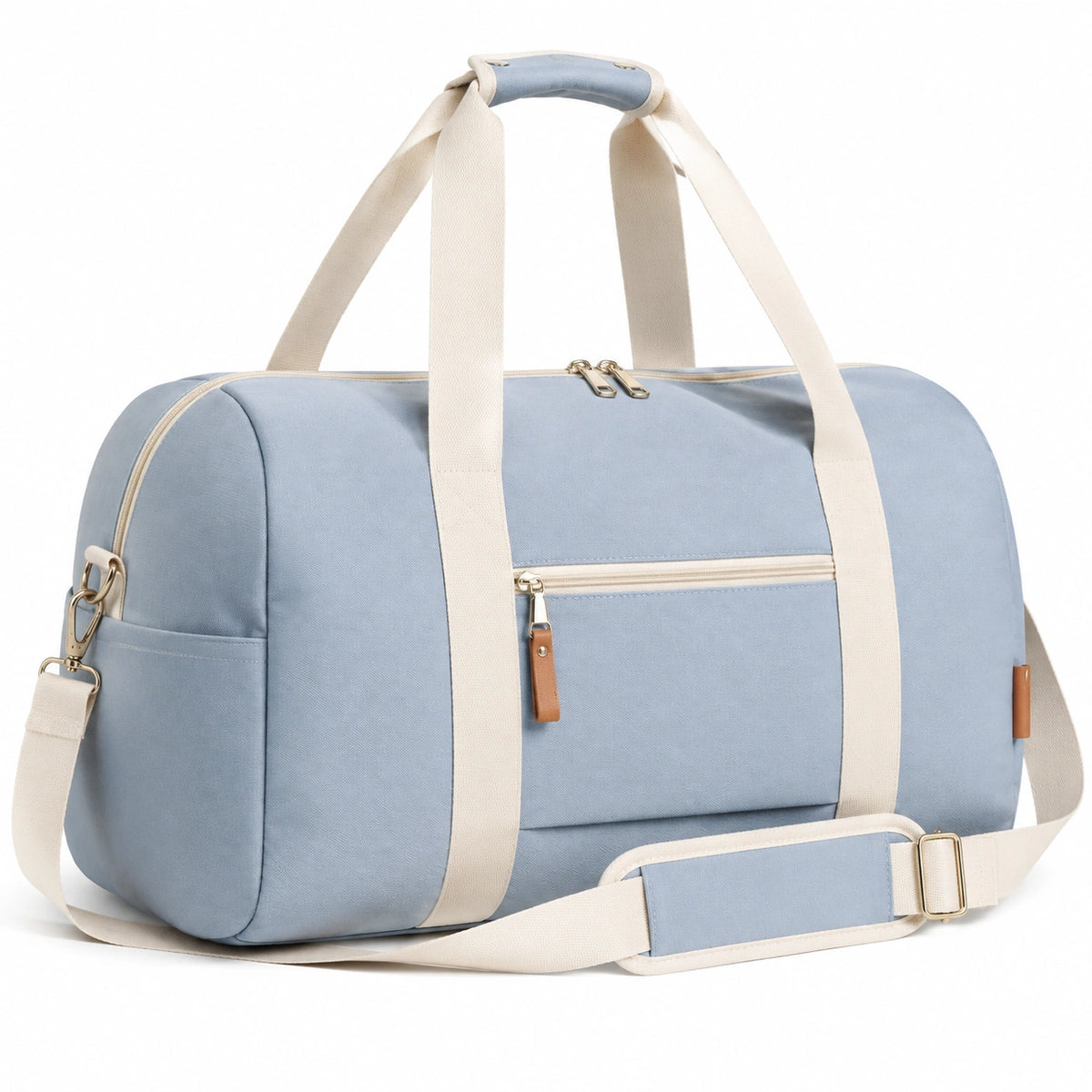 Bolsa de viaje 50 x 25 x 30 cm de tejido azul claro con correa ajustable y bolsillos
