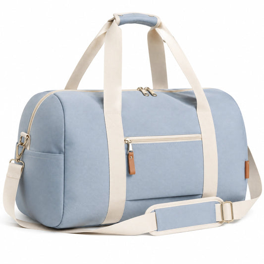 Bolsa de viaje 50 x 25 x 30 cm de tejido azul claro con correa ajustable y bolsillos