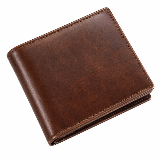 Cartera plegable 12 x 10 x 2 cm de cuero sintético marrón para uso diario