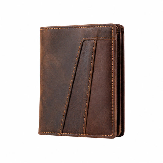 Cartera plegable 11 x 9 x 2 cm de cuero sintético marrón para tarjetas estilo vintage