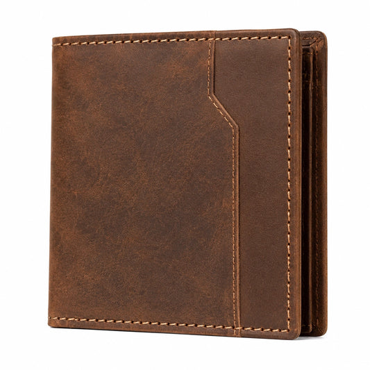 Cartera plegable 12 x 9 x 2 cm de cuero marrón con tarjetero clásica