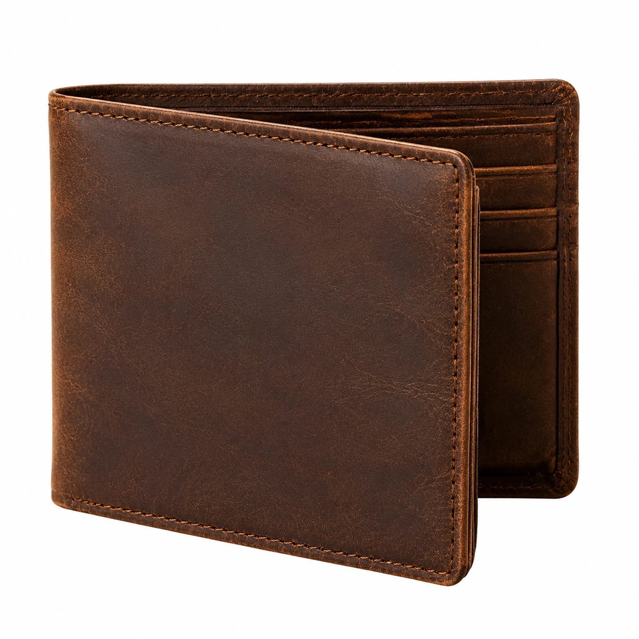 Cartera billetera de cuero marrón 11.5 x 9.5 x 1.5 cm con ranuras para tarjetas