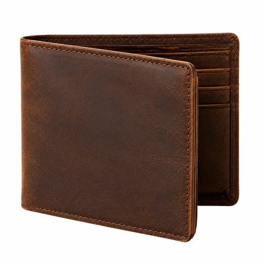 Cartera billetera de cuero marrón 11.5 x 9.5 x 1.5 cm con ranuras para tarjetas