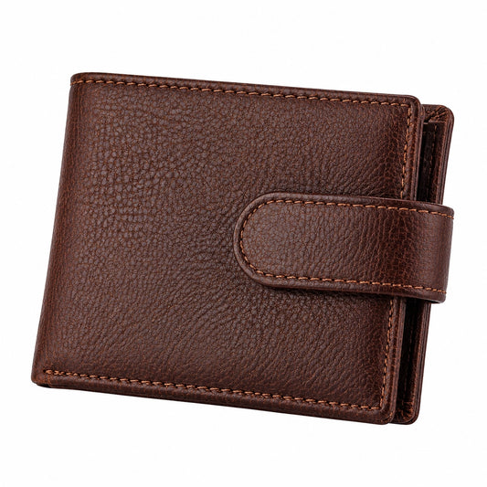 Cartera 12 x 10 x 2 cm de piel sintética marrón con cierre de lengüeta