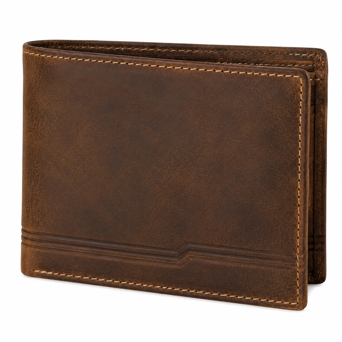 Cartera plegable de cuero marrón 12 x 9.5 x 1.5 cm estilo clásico