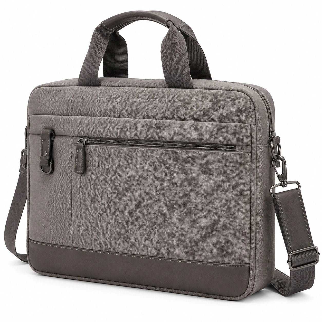 Maletín para portátil 40 cm de poliéster gris con bandolera y bolsillos