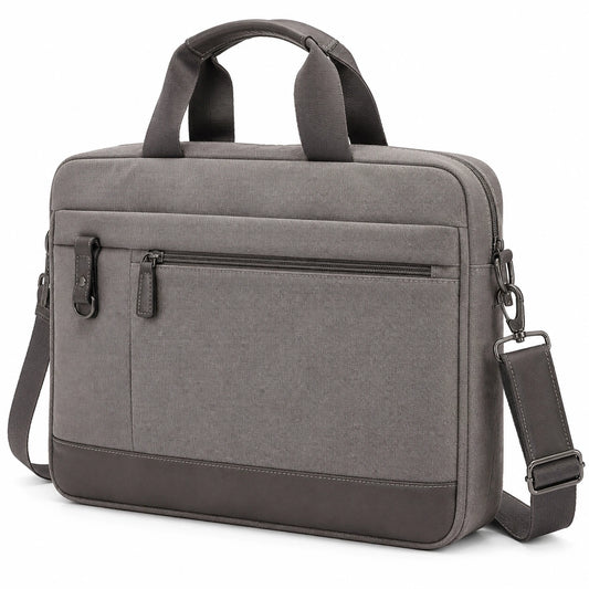 Maletín para portátil 40 cm de poliéster gris con bandolera y bolsillos