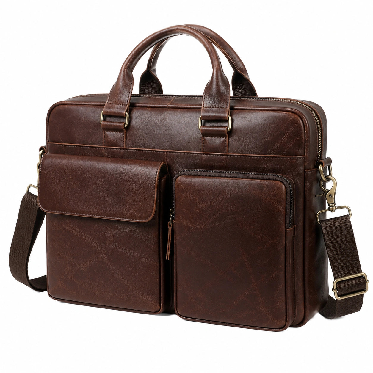 Bolso para portátil 40 x 10 x 30 cm de piel sintética marrón con correa ajustable