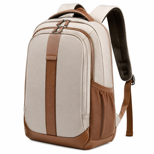 Mochila 45 x 30 x 18 cm de tejido beige y detalles marrones para uso diario