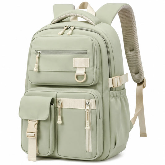Mochila 32 x 18 x 45 cm de poliéster verde con múltiples bolsillos para uso diario