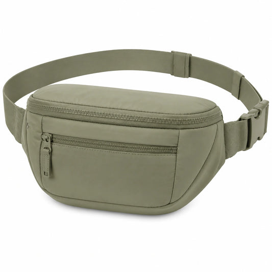 Riñonera 30 x 8 x 15 cm de tejido sintético verde oliva con correa ajustable para uso diario
